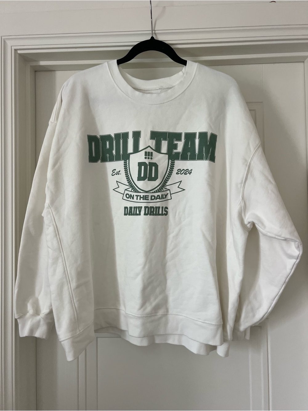 Daily Drills White Crewneck Sweatshirt with Green Drill Team Graphic XS/S